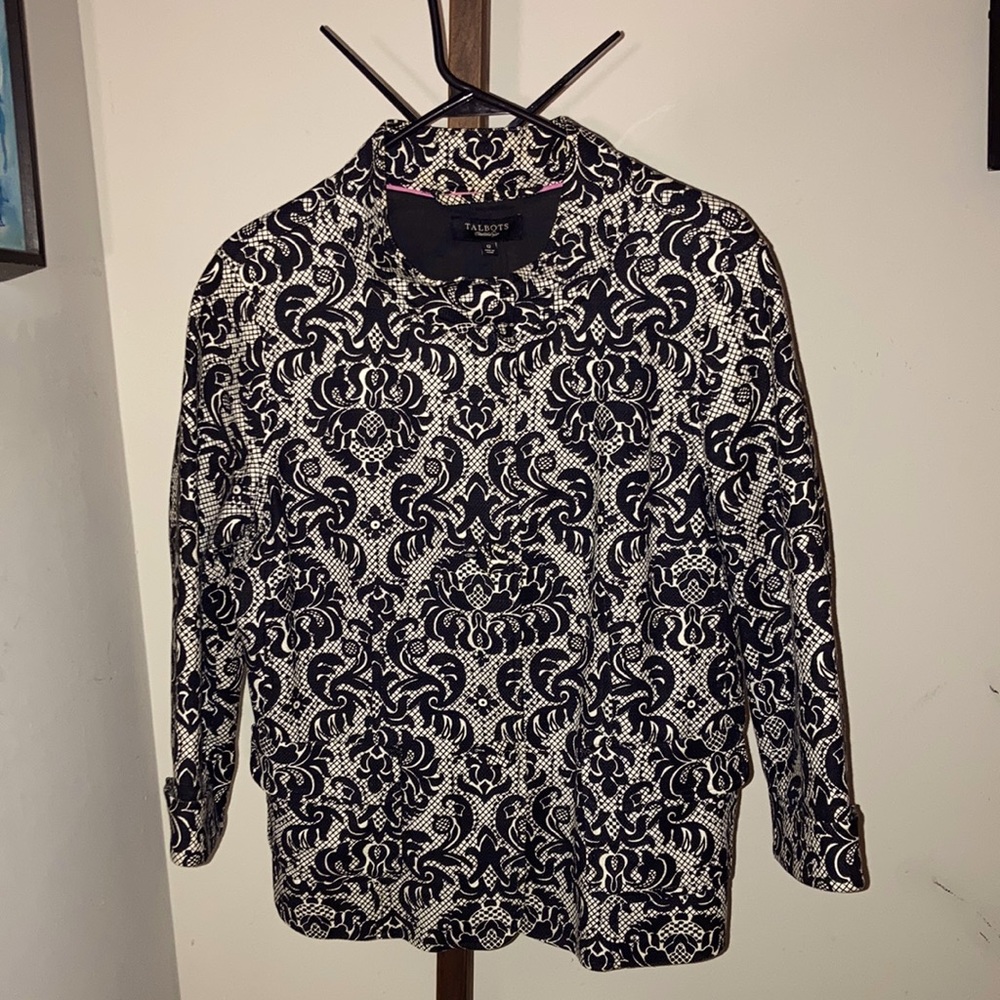 Talbots | Women’s Black/White Baroque Jacket w/ 3/4 Sleeves - Size 12